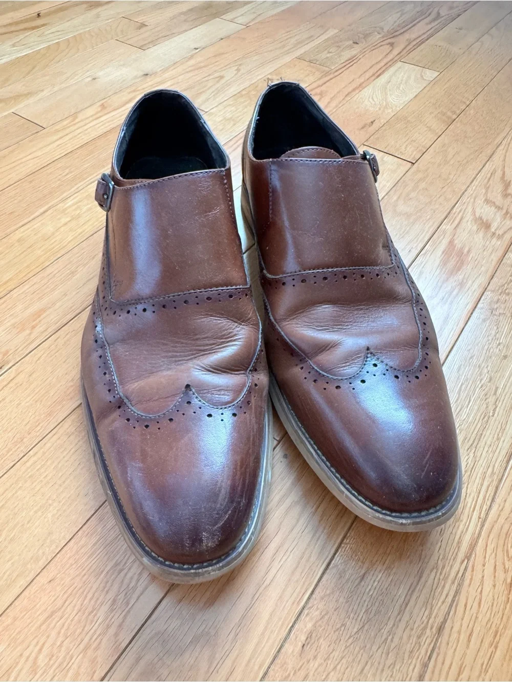 Stacy Adams Brown Leather Wingtip Single Monk Strap Oxfords - Men’s Size 12